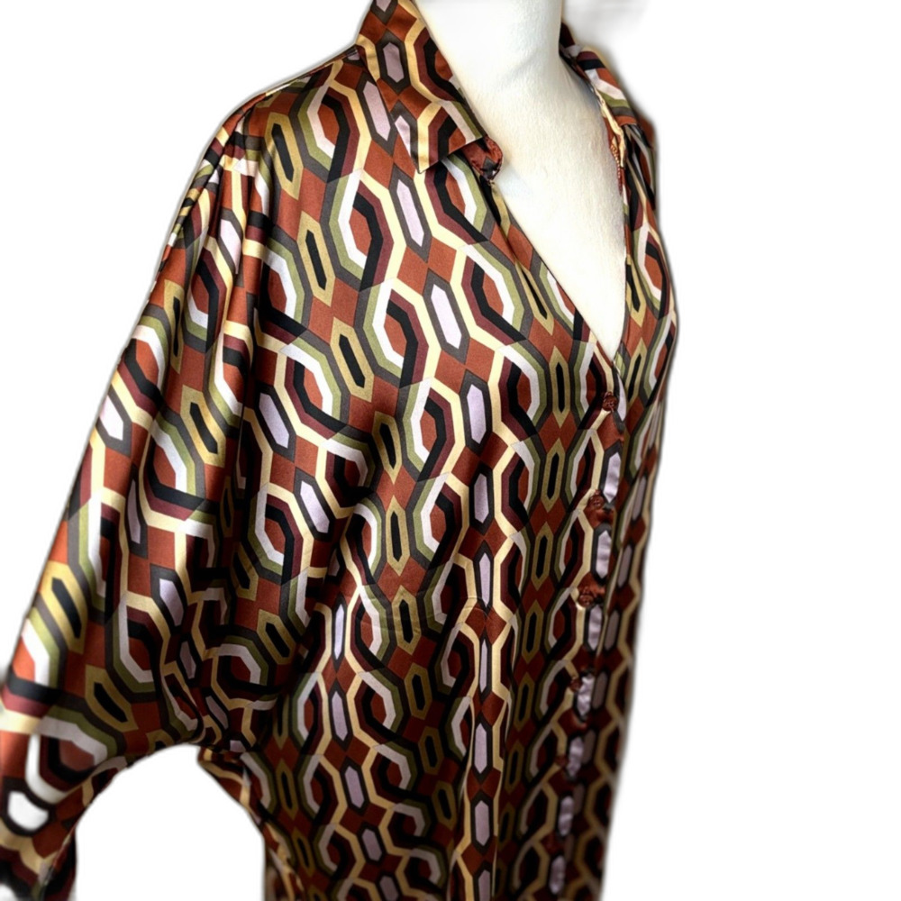 By Design Geometric Pattern Button Down Blouse Sa… - image 7